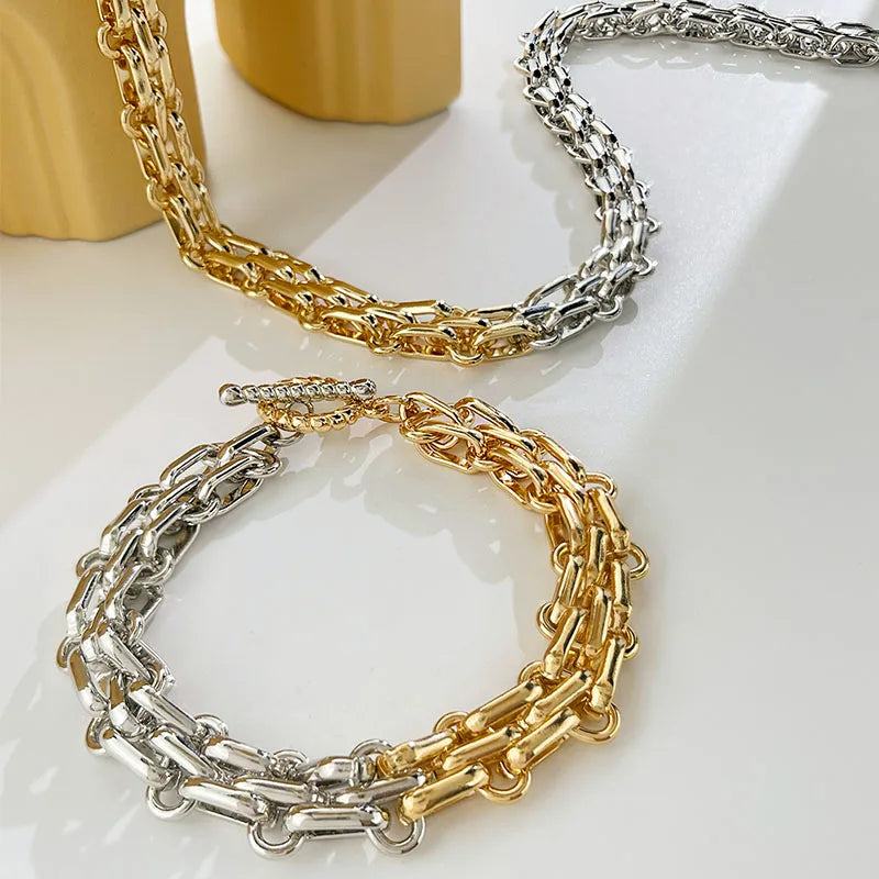 Hip Hop Two Tone Thick Wide Link Chains Chunky Necklace for Woman OT Buckle Metal Choker Necklaces Statement Jewelry Gift-Dollar Bargains Online Shopping Australia