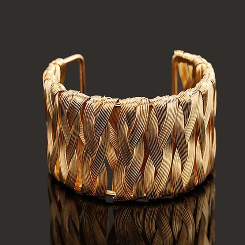 Punk Multilayer Metal Wires Strings Bracelets Bangles For Women Vintage Exaggerated Gold Color Wide Open Cuff Bangles Jewelry-Dollar Bargains Online Shopping Australia