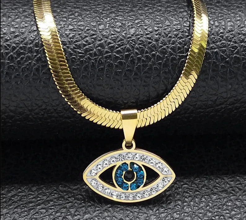 Vintage Crystal Evil Demon Eye Choker Necklaces for Women Stainless Steel Gold Plated Necklaces Jewelry-Dollar Bargains Online Shopping Australia