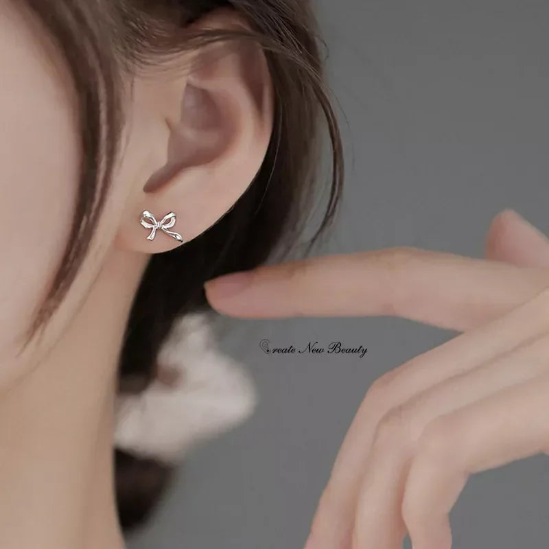 Fashion Earrings for Women Sweet Cute Bow Stud Earring 925 Silver Needles Simple Minimalist Ear Piercing Jewelry Gifts-Dollar Bargains Online Shopping Australia