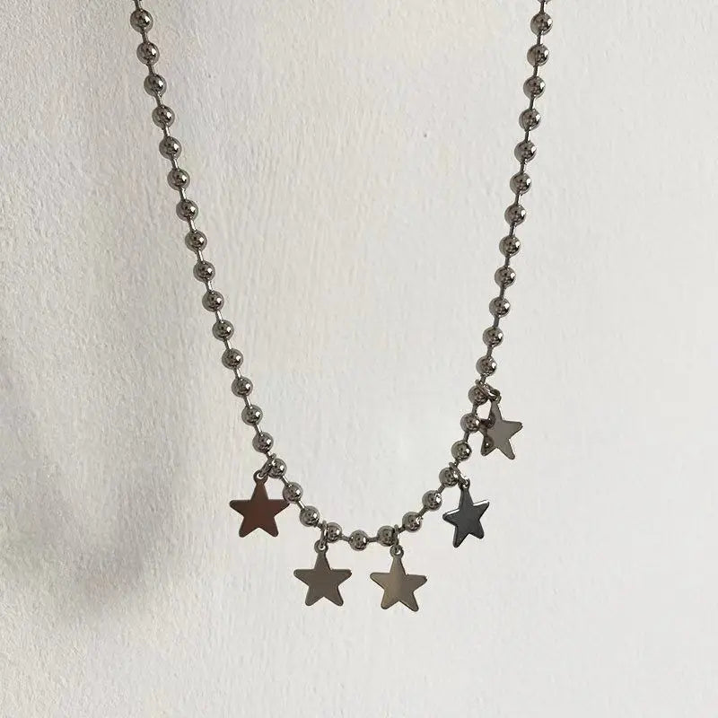 Titanium Steel Star Pendant Necklace for Men Women Y2K Hip Hop Cool Hot Girls Beads Chains Choker Korean Fashion Jewelry-Dollar Bargains Online Shopping Australia