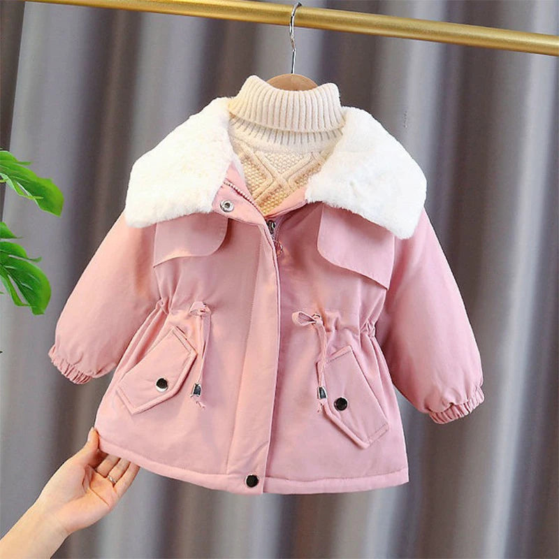 Velvet Plush Warm Kids Lapel Windbreaker Jackets Girls Coat Winter Children Fashion Cute Outerwear Toddler-Dollar Bargains Online Shopping Australia