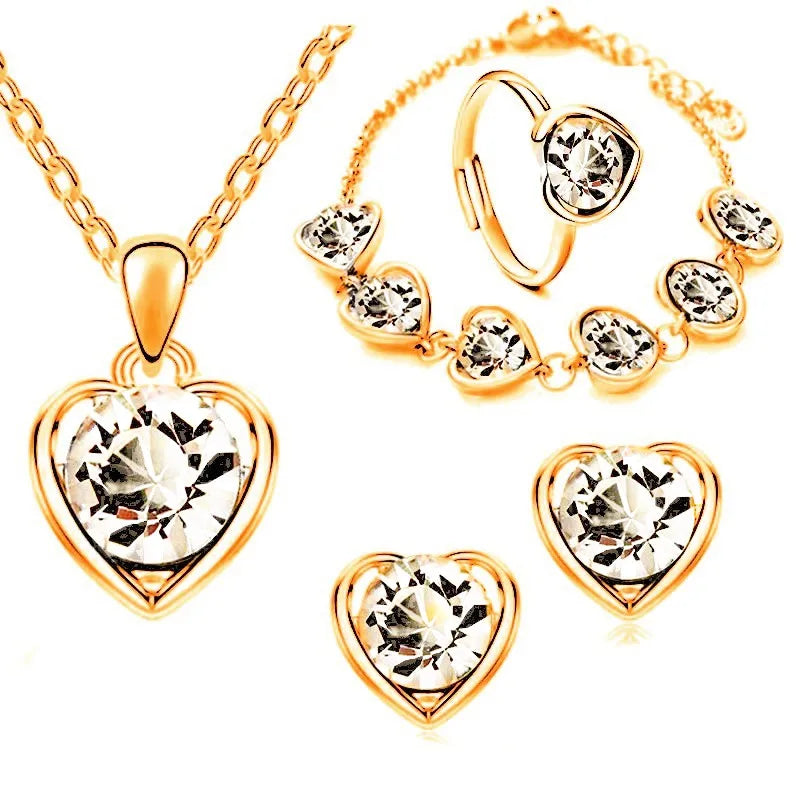 Crystal Ring Necklace Earrings Set Wedding Jewelry Sets For Brides Pendant Earrings For Girls Women African Jewelry Sets-Dollar Bargains Online Shopping Australia