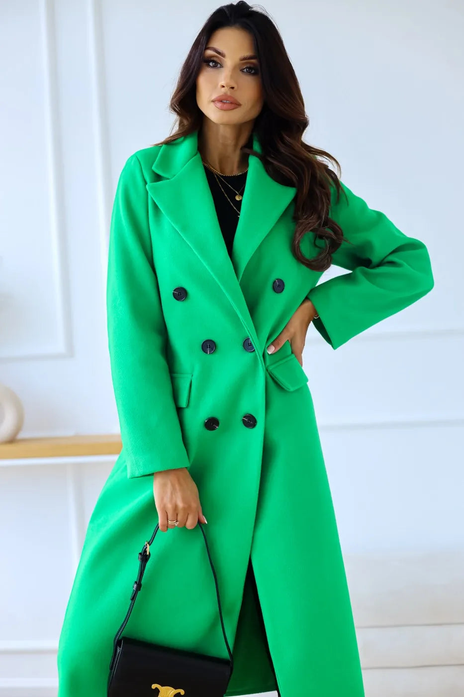 Women's minimalist double breasted long sleeved lapel button down woolen jacket with loose-Dollar Bargains Online Shopping Australia