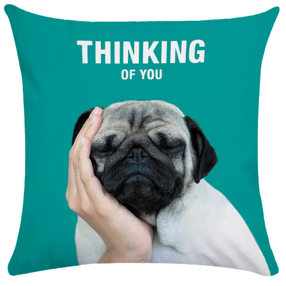 Pug Bulldog Print Cushion Cover Pets Dog Pillowcase For Home Sofa Decoration Polyester Lumbar Pillow Case Gift-Dollar Bargains Online Shopping Australia