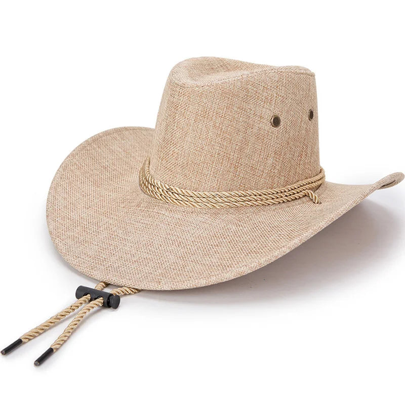 Summer Men Hat Breathable Western Cowboy Sunscreen Cap British Style Men Linen Solid Color Retro Casual Lightweight Hat-Dollar Bargains Online Shopping Australia