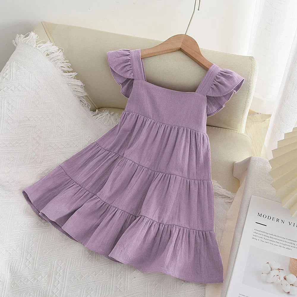 Casual Baby Kid Girl Infant Sleeveless Ruffles Princess Dress Cute Solid Color Korean Kids Clothes-Dollar Bargains Online Shopping Australia