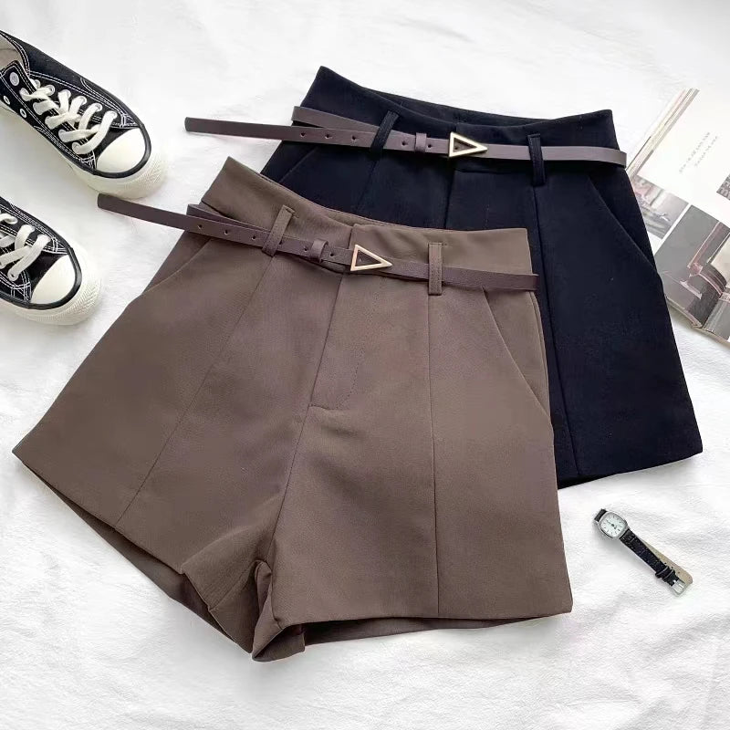 Women's Shorts A-line High Waist Short Chic Office Lady Shorts With Belted Vintage Female Trousers-Dollar Bargains Online Shopping Australia