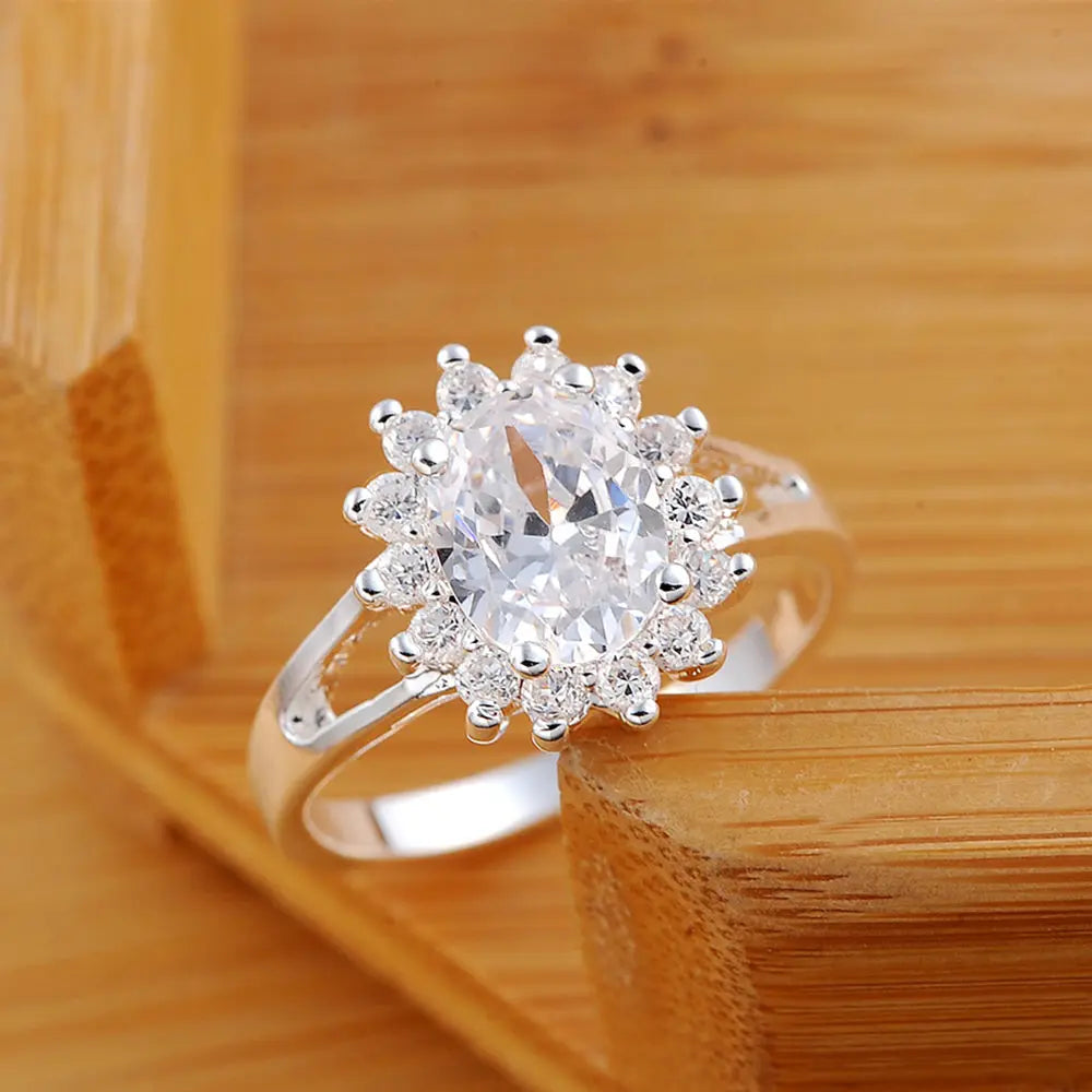 925 Sterling Silver crystal flower diamond Rings For Women Fashion Wedding Party Gifts Jewelry-Dollar Bargains Online Shopping Australia