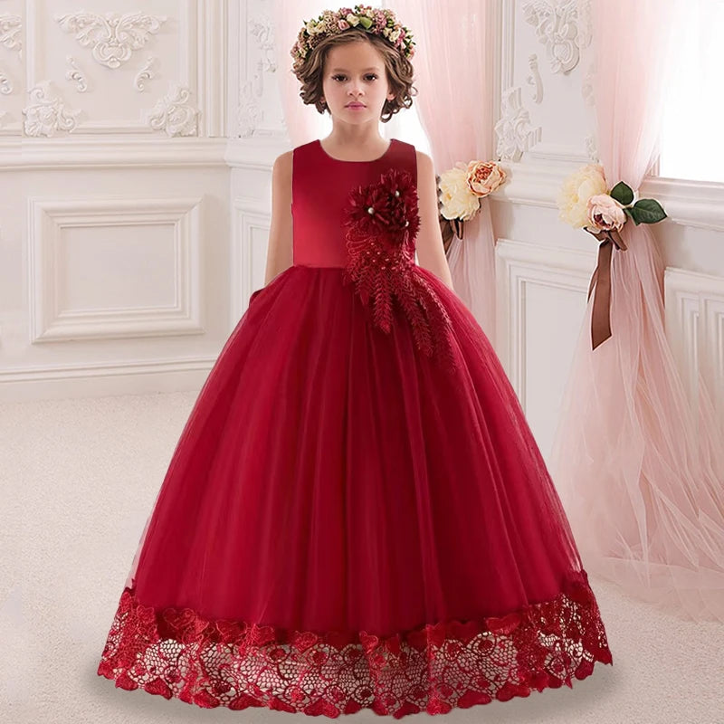 Kids Dress Flower Long Beading Elegant Teenagers Prom Gowns Dresses Girl Party Kid Evening Bridesmaid Princess-Dollar Bargains Online Shopping Australia