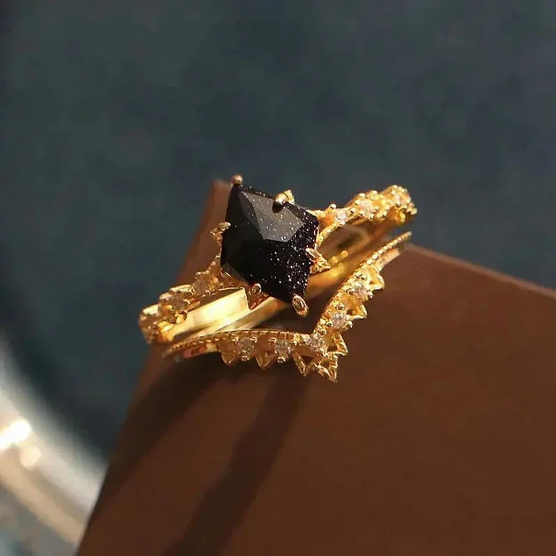 Court Style Lace Blue Crystal Micro Setting Diamond Stacking Ring Gold Plated Luxury Ladies Jewelry-Dollar Bargains Online Shopping Australia