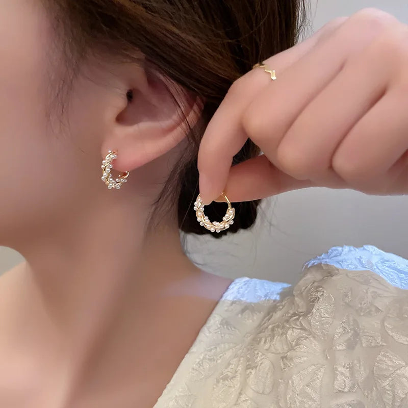Simple Temperament Circle Pearl Earrings Fashion Small Versatile Earrings Women's Jewelry-Dollar Bargains Online Shopping Australia