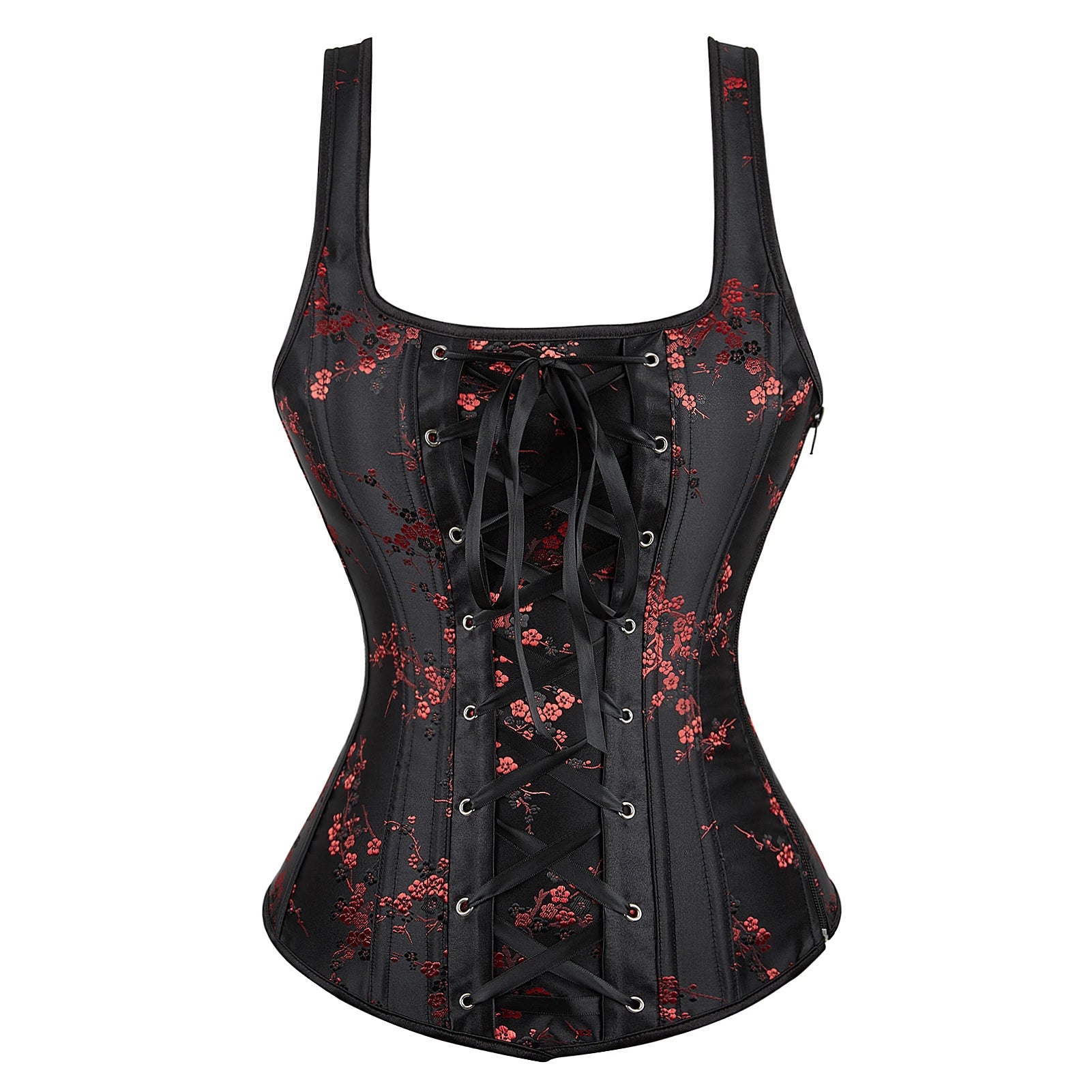 Corset with Straps for Women Black Overbust Corset Plus Size Jacquard Lace-Up Corset Zipper TOP Vintage Gothic Corset Bustier-Dollar Bargains Online Shopping Australia