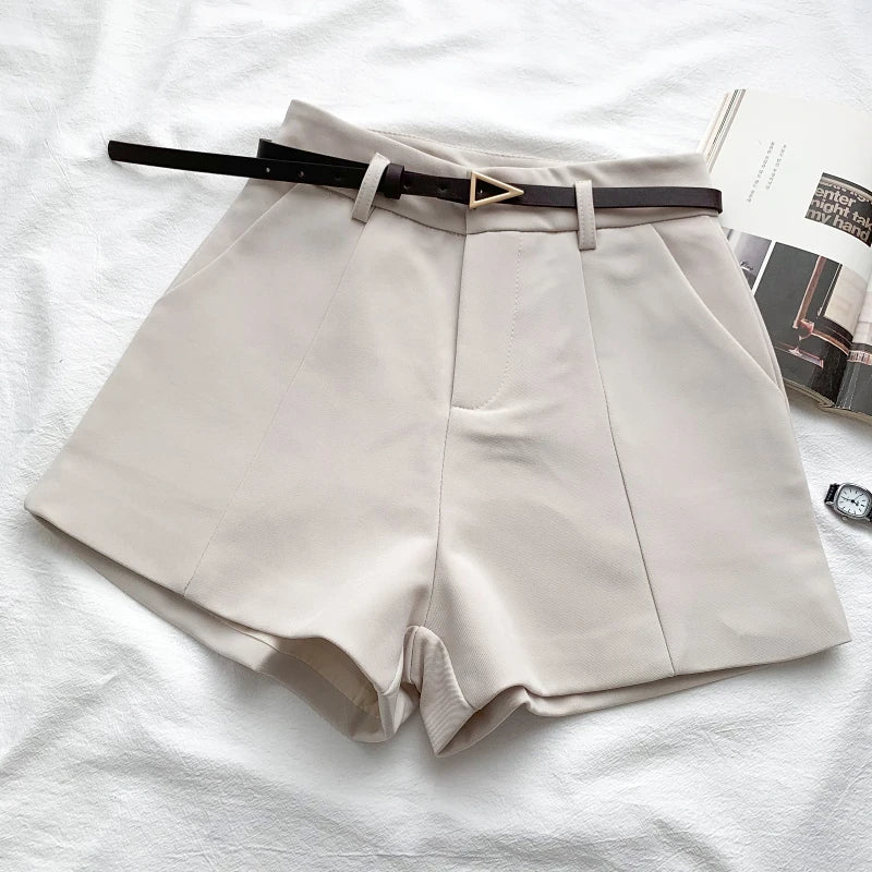 Women's Shorts A-line High Waist Short Chic Office Lady Shorts With Belted Vintage Female Trousers-Dollar Bargains Online Shopping Australia