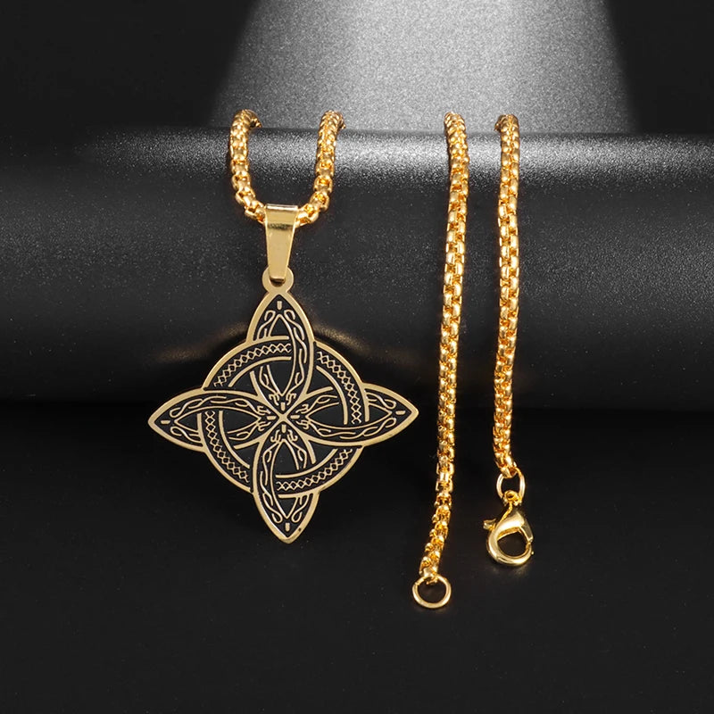Witch Knot Necklace Stainless Steel Magic Knot Pagan Witchcraft Symbols Pendant Celtic Knot Necklace Jewelry Gifts for Women-Dollar Bargains Online Shopping Australia