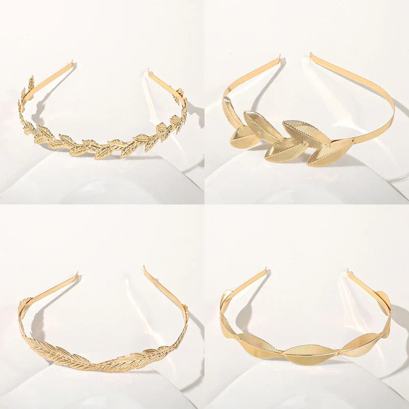 Gold Color Leaf Headband Headpiece Crown Tiara Headdress Goddess Greek Head Jewelry Bride Wedding Hair Accessories