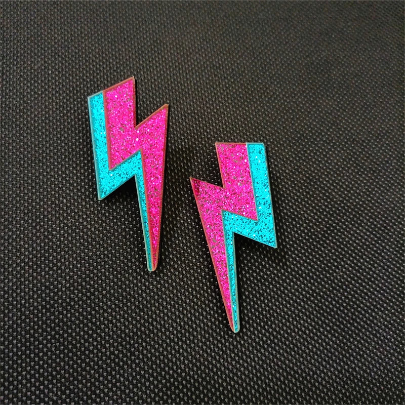 Glitter Lightning Acrylic Stud Earrings For Women Multicolor Jewelry Mirror Trendy Fashion Summer Classic Accessories-Dollar Bargains Online Shopping Australia