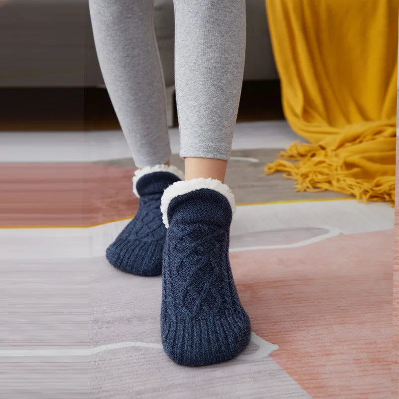 Women Knitted Slipper Socks Cozy Fuzzy Socks Non Slip Socks Winter Indoor Double Layer Bedroom Slipper Socks-Dollar Bargains Online Shopping Australia