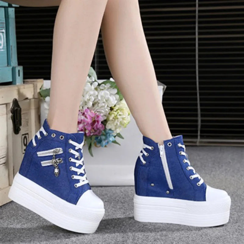 Classic Hidden Heels Platform Sneakers Women's Breathable Wedge Canvas Shoes Woman Casual Ladies Boots