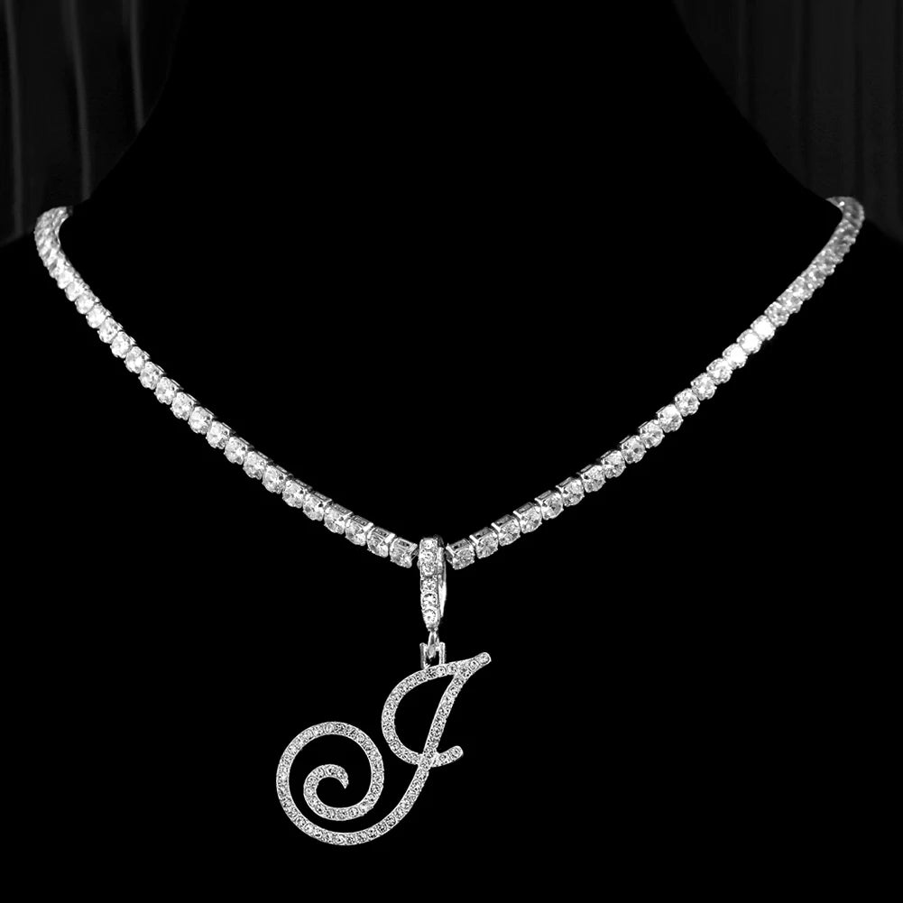 Cursive Letters Cubic Zirconia Chain Name Necklace Hip Hop Jewelry Gold Silver Color CZ-Dollar Bargains Online Shopping Australia