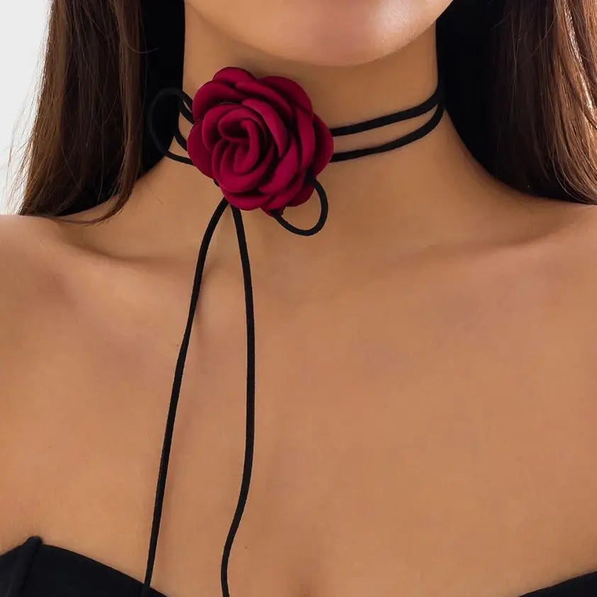 Gothic Elegant Big Rose Flower Clavicle Chain Necklace Women Wed Bridal Sexy Adjustable Choker Mariage Jewelry Y2K Accessories-Dollar Bargains Online Shopping Australia