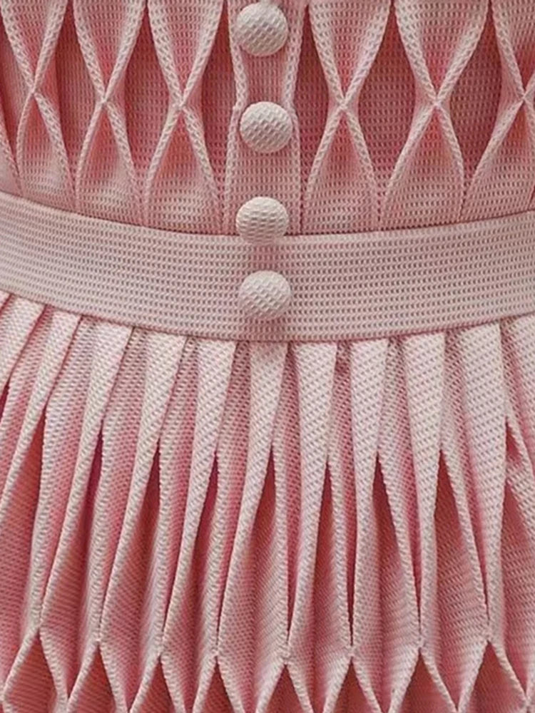 Dress V-neck Pleated Buttons 3D Flower Patchwork A-line Women's Evening Party Dresses-Dollar Bargains Online Shopping Australia