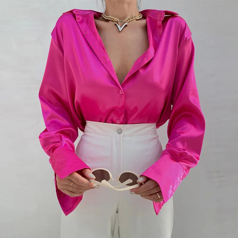 Autumn Shirt Women's Polo Collar Office Lady blouse Vintage Blue Green Shirt Loose Button Up Down Shirts Black Fashion Tops-Dollar Bargains Online Shopping Australia