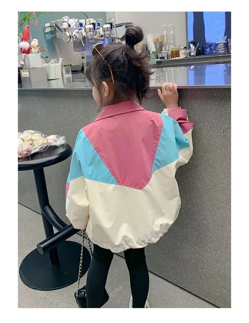 Colorblocking Jackets Spring Girls Fashion Thin Coats Autumn Children Clothes Big Kids Casual Zipper Outerwear-Dollar Bargains Online Shopping Australia