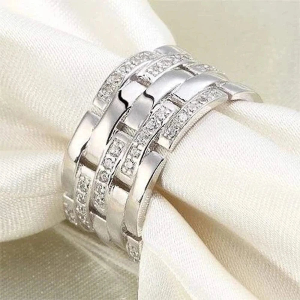 Luxury Wide Promise Rings for Women Pull Paved CZ Sparkling Wedding Bands Rings Silver Color/Gold Color Fashion Jewelry-Dollar Bargains Online Shopping Australia