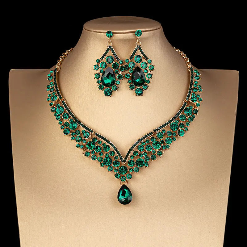 Luxury Crystal AB Color Choker Necklace Earrings Set Rhinestone Bridal Jewelry Sets for Bride Wedding Party Costume-Dollar Bargains Online Shopping Australia