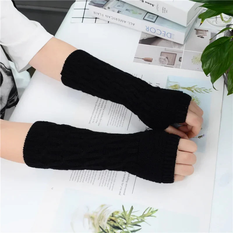 Long Fingerless Gloves Women‘s Mitten Winter Arm Warmer Knitted Arm Sleeve Fine Casual Soft Girls Goth Clothes Punk Gothic Glove-Dollar Bargains Online Shopping Australia