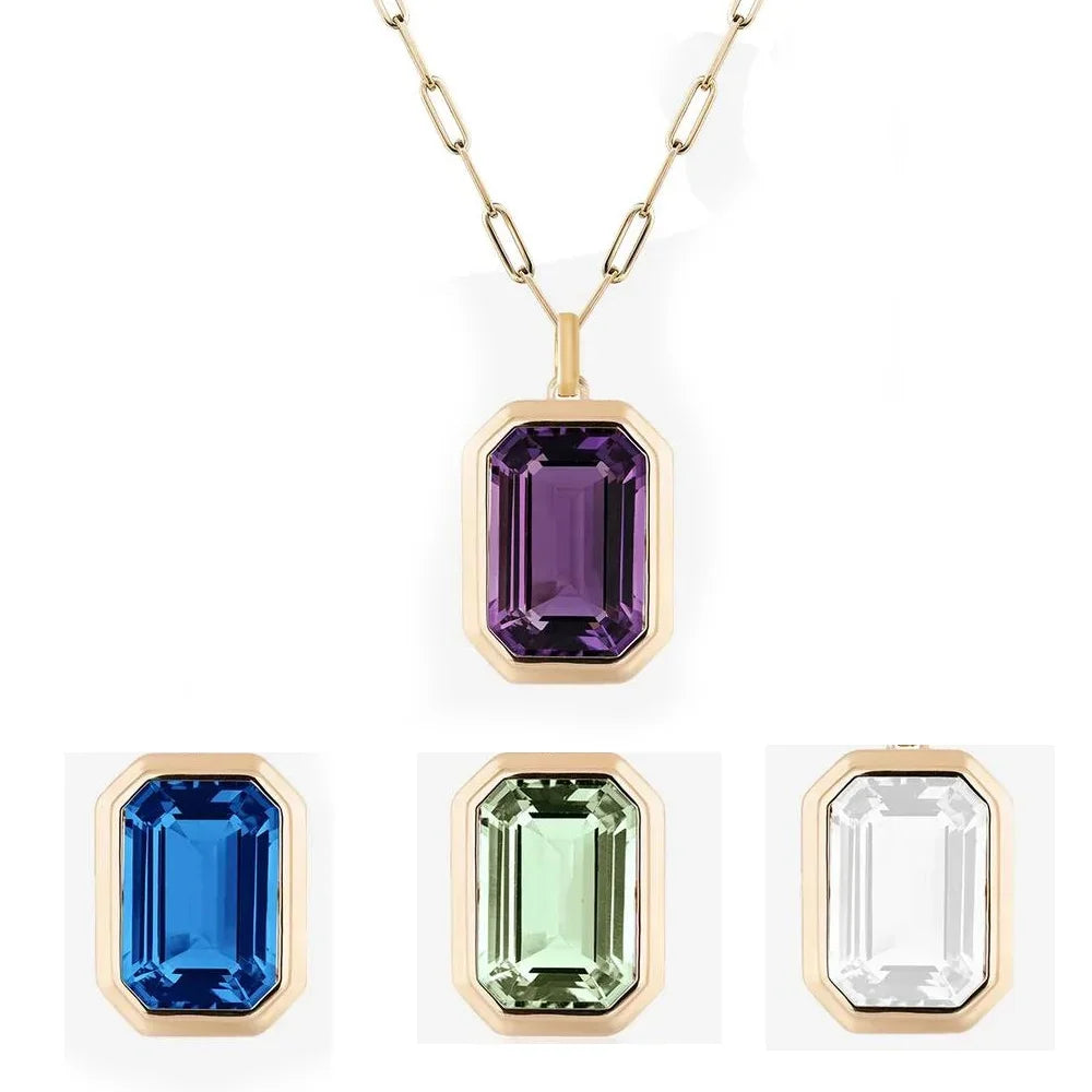 Retro Hip-hop Multicolour Geometric Square Crystal Pendant Necklace Cuba Chain for Women Girls Vintage Wedding