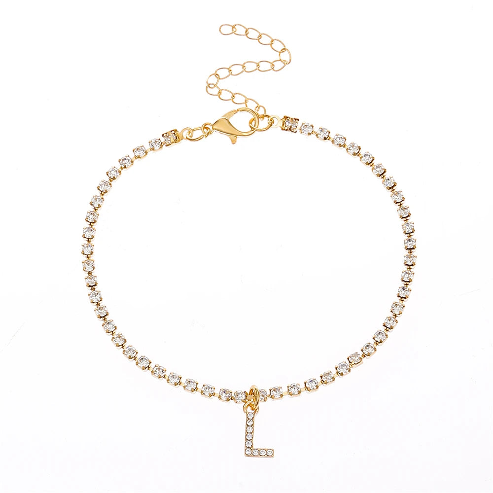 Crystal Zircon Initial Letter Ankle Bracelet Alphabet Anklets for Women Foot Chain Beach Leg Bracelets Boho Jewelry-Dollar Bargains Online Shopping Australia