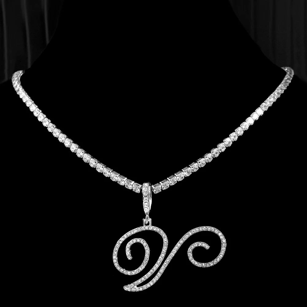 Cursive Letters Cubic Zirconia Chain Name Necklace Hip Hop Jewelry Gold Silver Color CZ-Dollar Bargains Online Shopping Australia