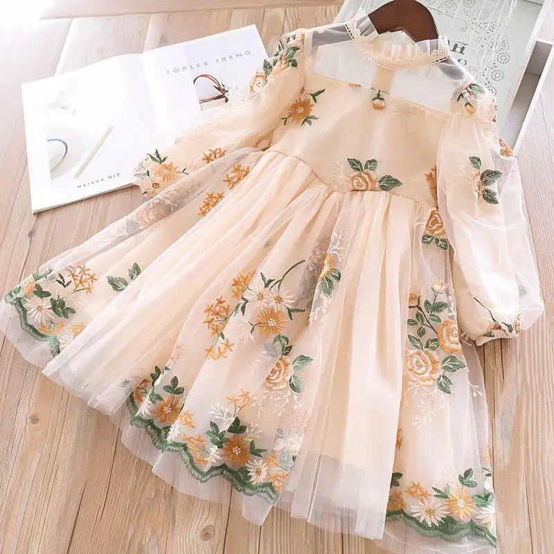 Little Girls Autumn Full Sleeves Dress for Children Party Kids Casual Dress Pink Floral Embroidery Dresses Princess Wear-Dollar Bargains Online Shopping Australia