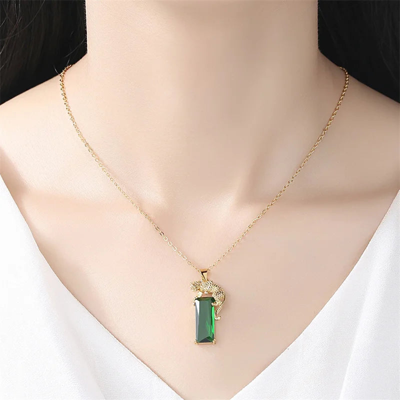 Exquisite Fashion Leopard Jadeite Tourmaline Pendant Necklace Ladies High-End Noble Temperament Necklace Jewelry Engagement Gift-Dollar Bargains Online Shopping Australia