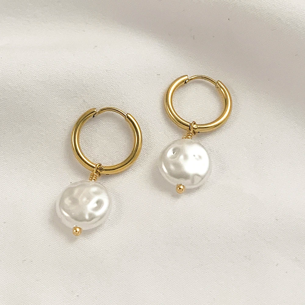 Bohemian Handmade Natural Stone Beads Hoop Earrings for Women Golden Color Stainless Steel Circle-Dollar Bargains Online Shopping Australia