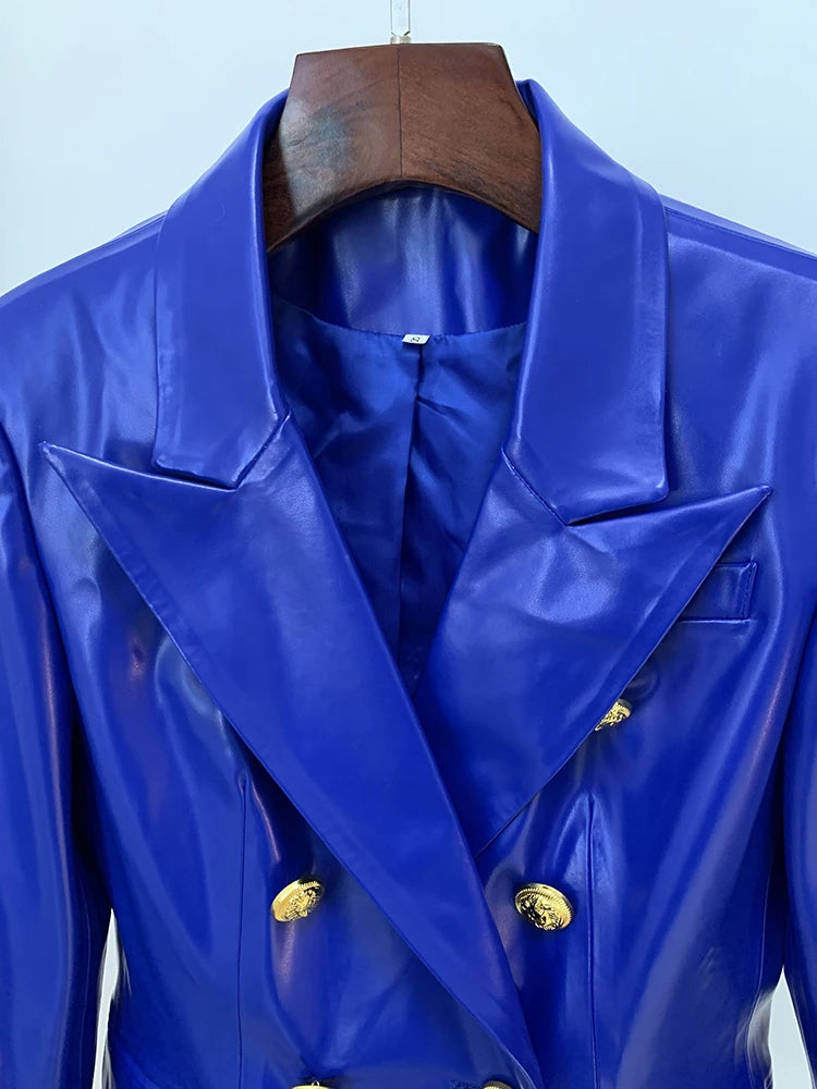 Jacket Women's Double Breasted Lion Buttons Slim Fitting Faux Leather Blazer-Dollar Bargains Online Shopping Australia