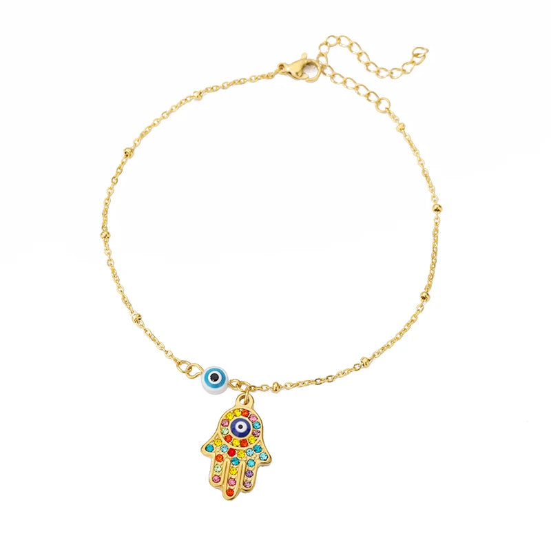 Hamsa Hand Evil Eye Anklets For Women Stainless Steel Adjustable Chain Anklet Bracelet SummerLeg Foot Jewelry Gift-Dollar Bargains Online Shopping Australia