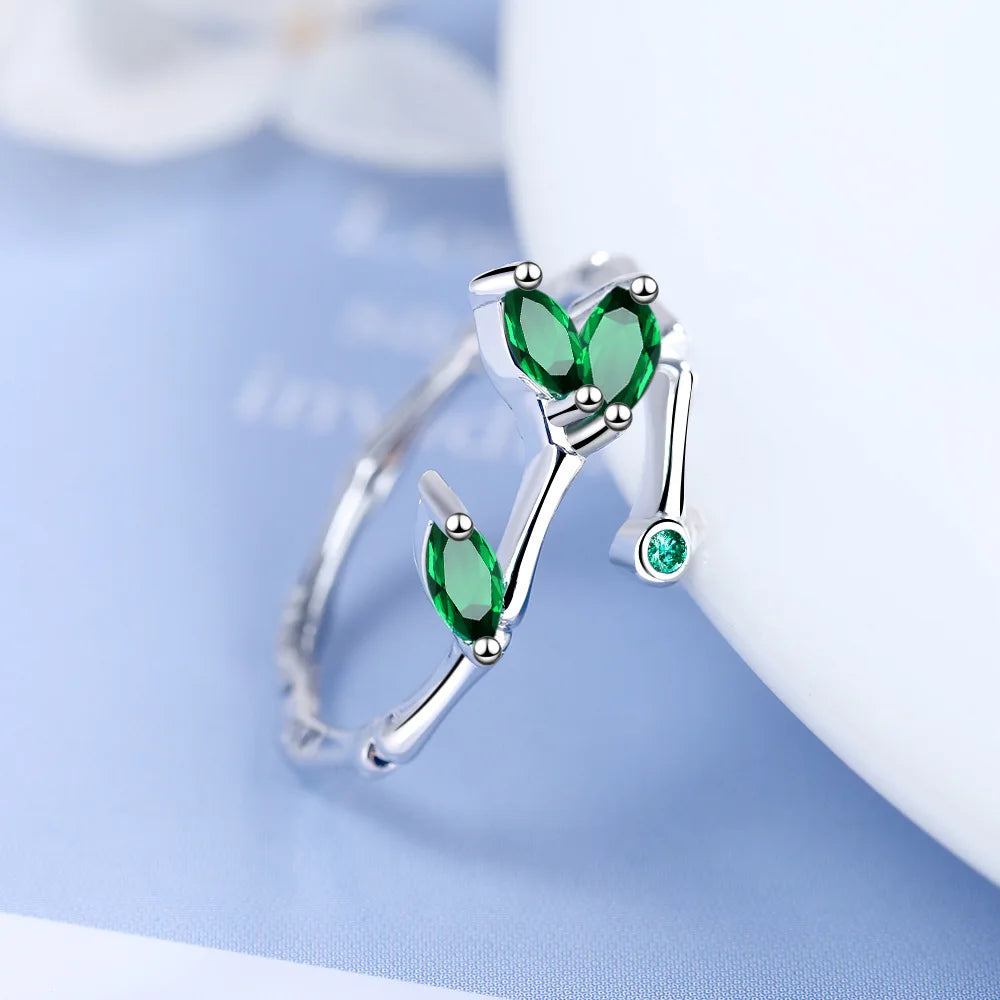 925 Sterling Silver Twig Green Leaf Rings For Women Luxury Designer Jewelry Accessorie Items With Free Shipping GaaBou Jewellery-Dollar Bargains Online Shopping Australia