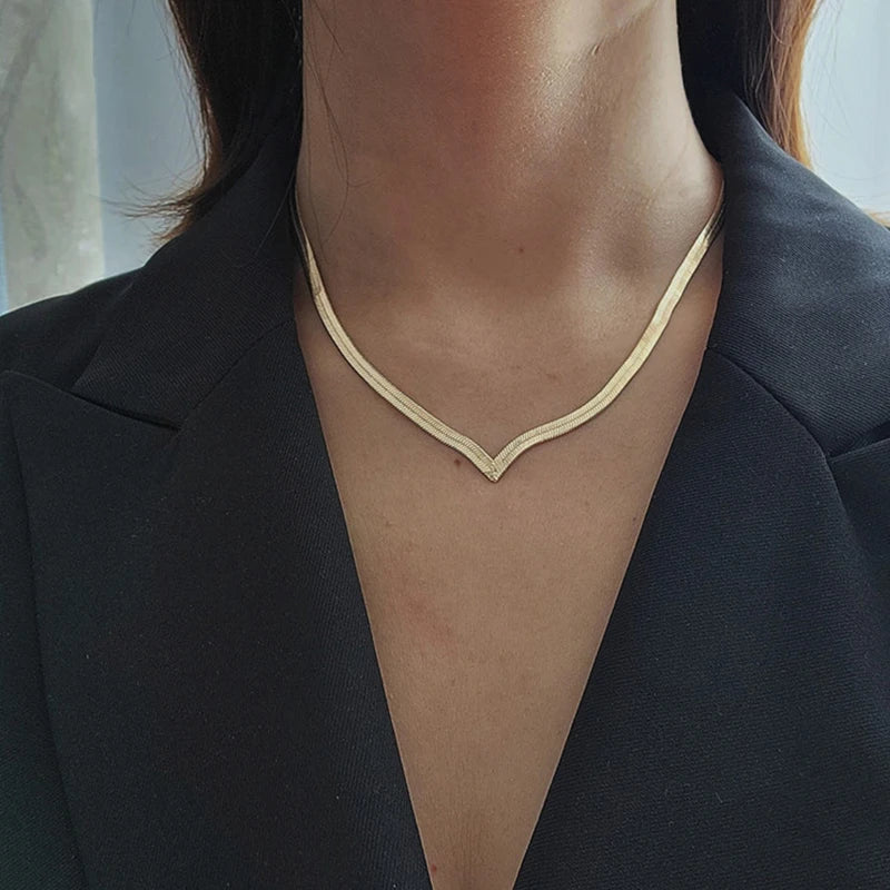 Creative V-shaped Necklace For Women Flat Snake Chain Choker Fashion Blade Chains Neck Accessories Jewelry Gift-Dollar Bargains Online Shopping Australia