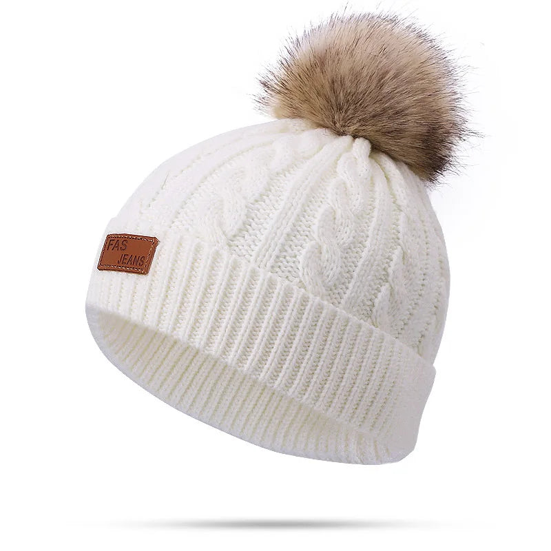 Warm Winter Baby Hats with Scarves for Kids Wool Pompom Baby Hat Children Bonnet Cap Boys Girls Knitted Scarf Gloves Beanie Caps-Dollar Bargains Online Shopping Australia