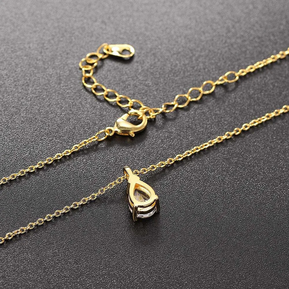 Waterdrop Crystal Pendant Necklace for Women Gold Color Geometric CZ Choker Chain on Neck-Dollar Bargains Online Shopping Australia