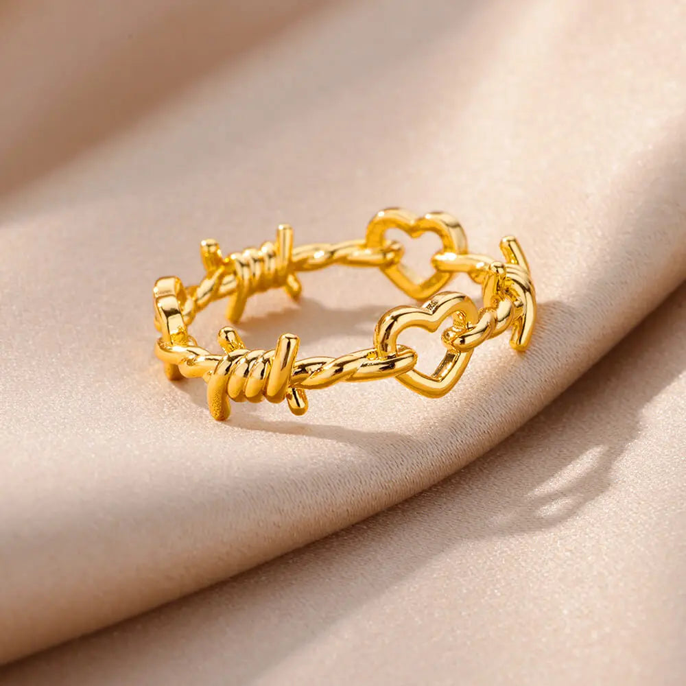 Stainless Steel Heart Rings for Women Vintage Gold Color Twist Barbed Wire Finger Ring Aesthetic Jewelry Gifts-Dollar Bargains Online Shopping Australia