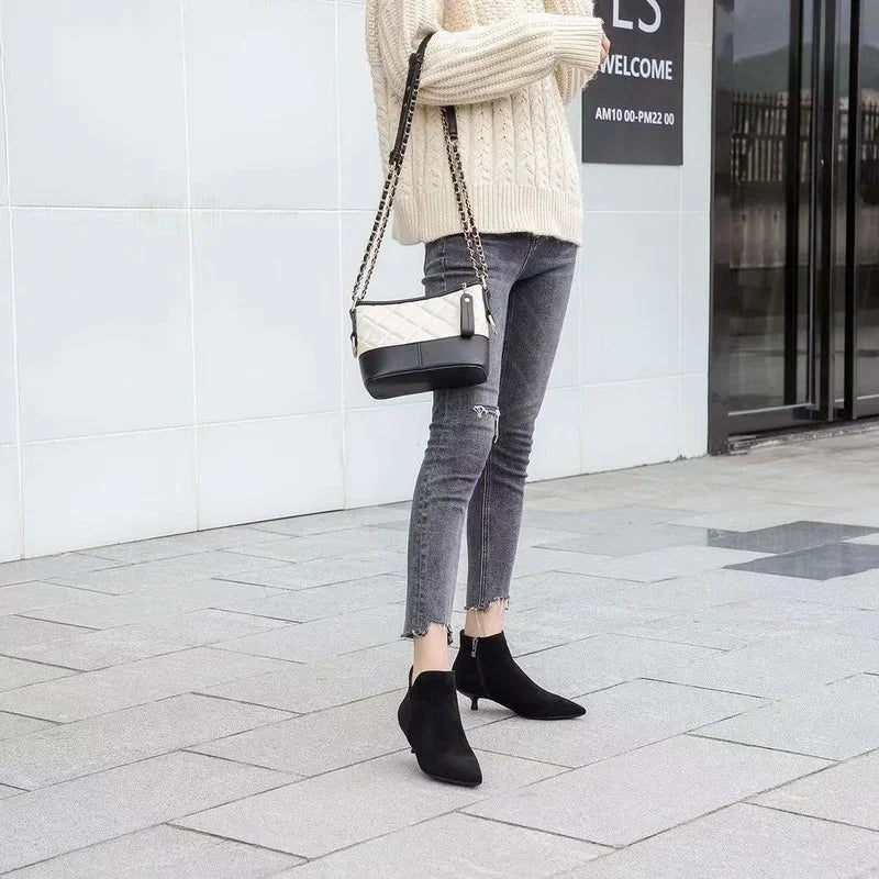 Ankle Boots Women Pointed Toe Stiletto Ankle Boots Low Heels for Women Chunky High Heel Female Shoes-Dollar Bargains Online Shopping Australia