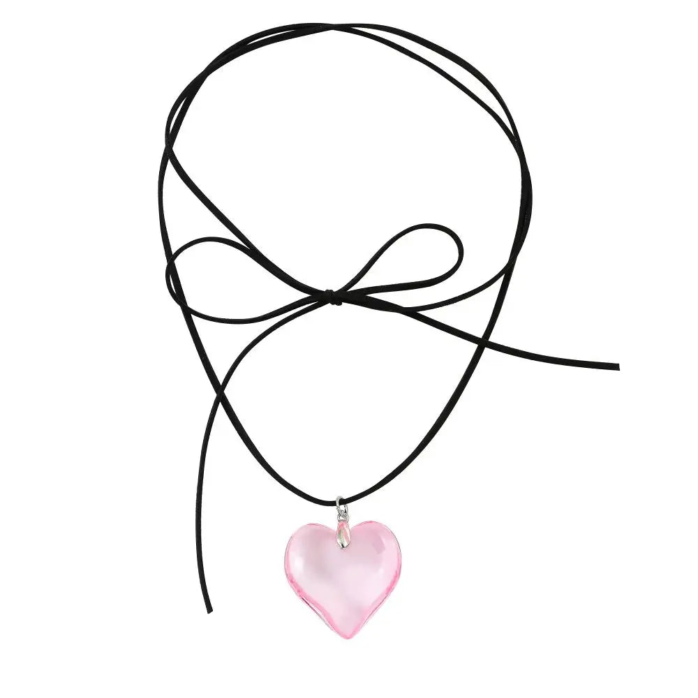 Goth Black Velvet Big Heart Pendant Choker Necklace for Women Elegant Weave Knotted Bowknot Adjustable Chain-Dollar Bargains Online Shopping Australia