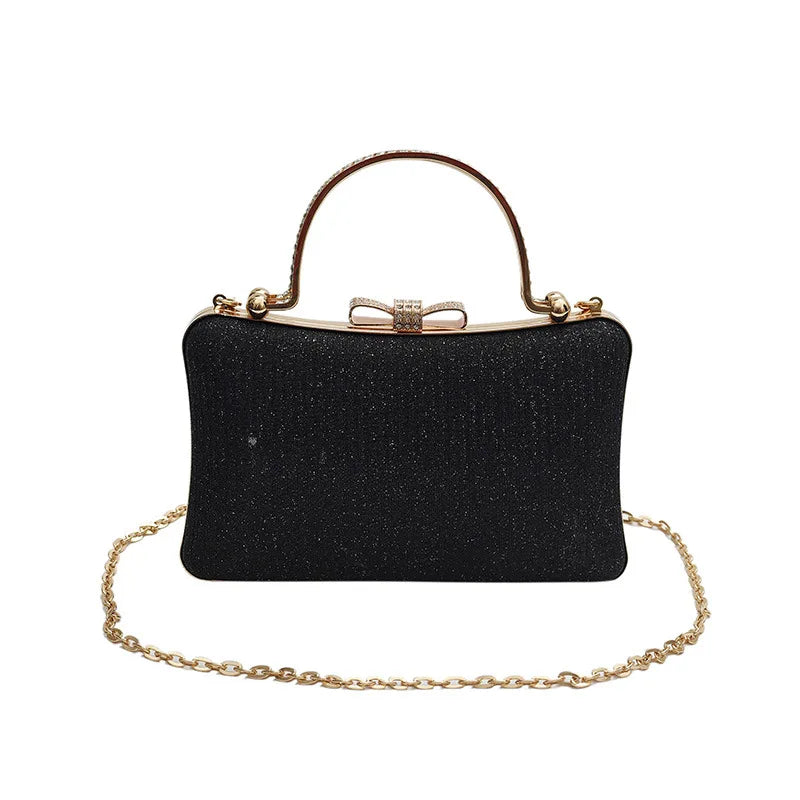 Chic Glitter Sequins Diamond Clutch Handbag Women Metal Top Handle PU Leather Square Rhinestone Messenger Purse Chain Bag Box-Dollar Bargains Online Shopping Australia
