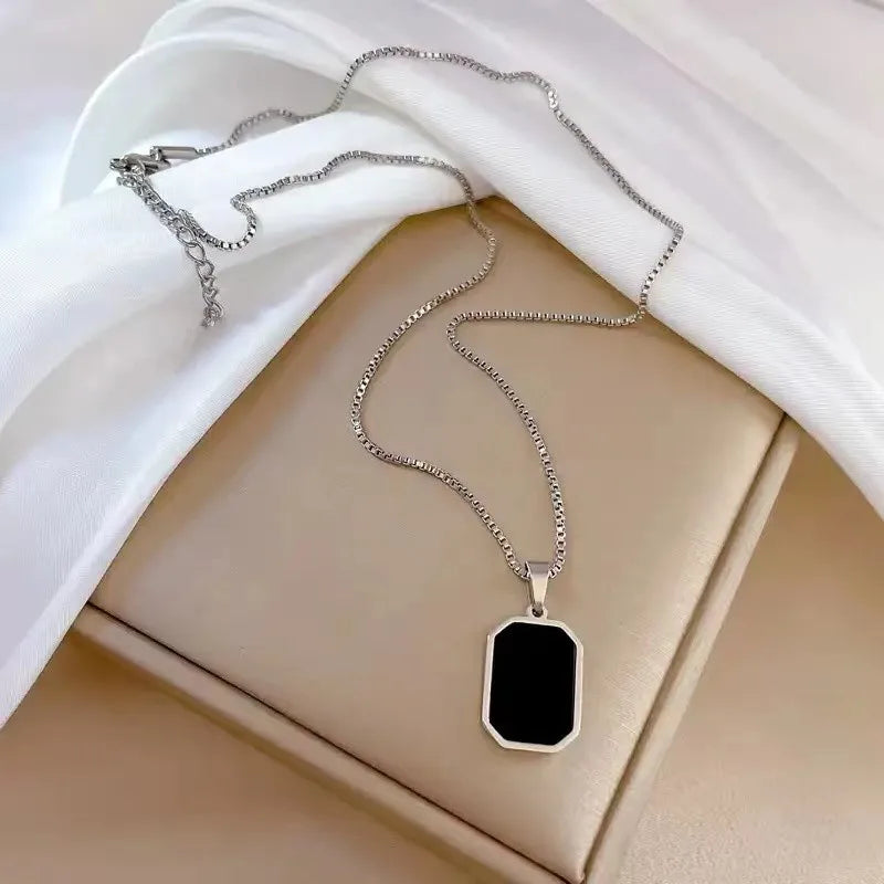 Fashion Square Necklace for Women Korean Black Geometric Pendant Necklace Collar Neck Gold Color Chain Charm Jewelry Party Gift-Dollar Bargains Online Shopping Australia