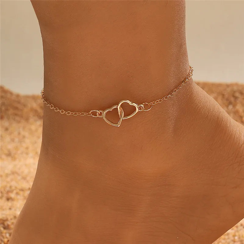 Silver Color Double Heart Anklet for Women Bling Hollow Out Love Foot Ankle Leg Bracelet Chain Jewelry-Dollar Bargains Online Shopping Australia