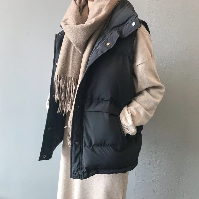 Elegant Cotton Warm Vest Female Students Streetwear Loose Sleeveless Parkas Vest Women-Dollar Bargains Online Shopping Australia